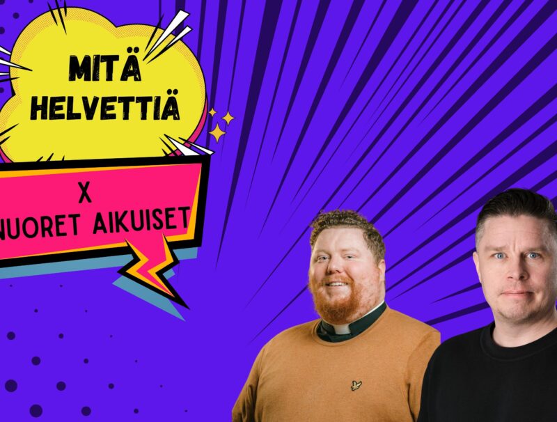 Ville Kormilainen ja Visa Viljamaa. Mitä helvettiä -podcastin mainoskuva.